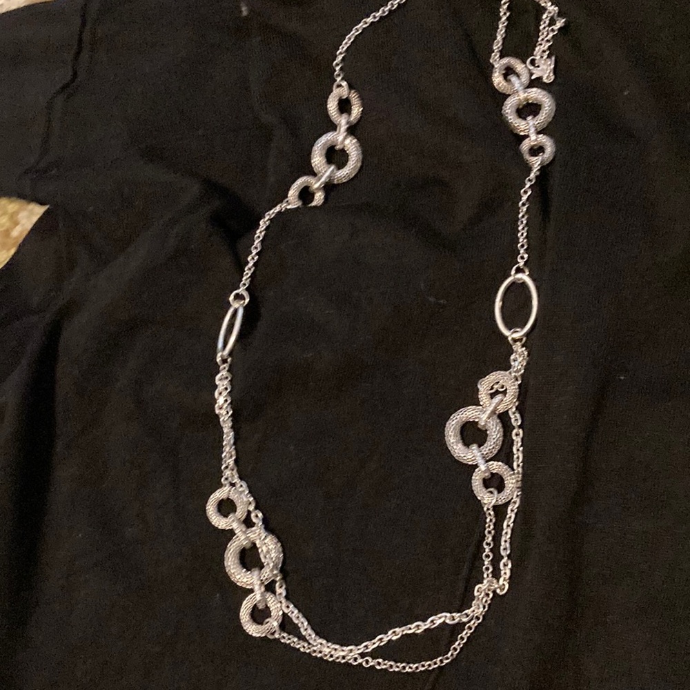 Premier long length  silver tone necklace